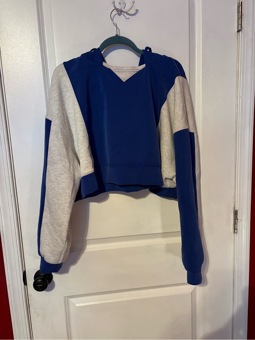 Altar'd State Royal Blue and Light Gray Colorblock Cropped Hoodie
